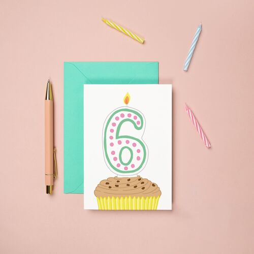 6th Birthday Card Cupcake | Kids Birthday Card | Milestone