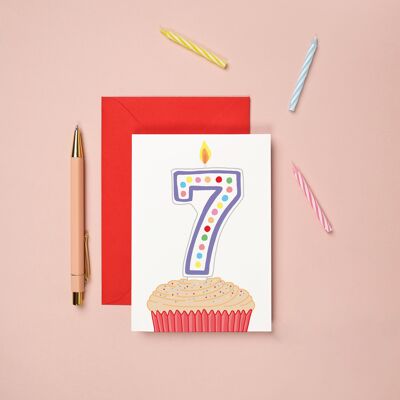 Carte du 7e anniversaire Cupcake | Carte d'anniversaire pour enfants | Jalon