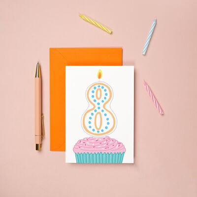 Magdalena de la tarjeta del octavo cumpleaños | Tarjeta de cumpleaños para niños | Hito