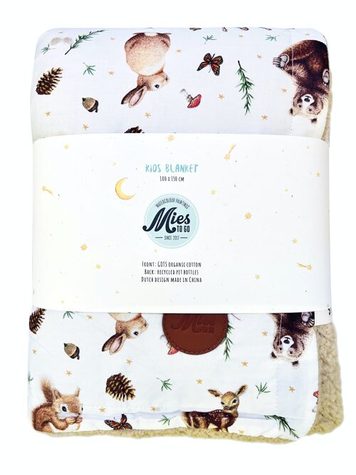 Kids blanket forest animals - 100 x 150 cm - organic cotton (GOTS) and recycled polyester