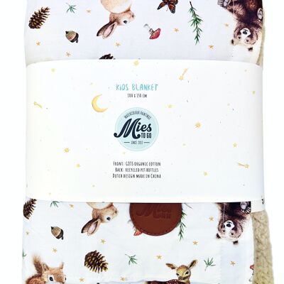 Kids blanket forest animals - 100 x 150 cm - organic cotton (GOTS) and recycled polyester