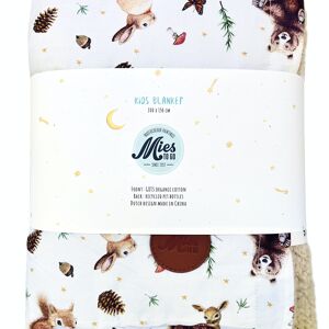 Couverture enfant animaux de la forêt - 100 x 150 cm - coton biologique (GOTS) et polyester recyclé