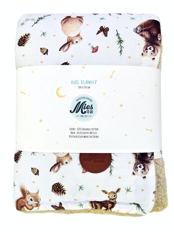 Couverture enfant animaux de la forêt - 100 x 150 cm - coton biologique (GOTS) et polyester recyclé 1