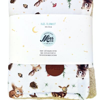 Couverture lit bébé animaux de la forêt - 100 x 150 cm - coton biologique (GOTS) et polyester recyclé