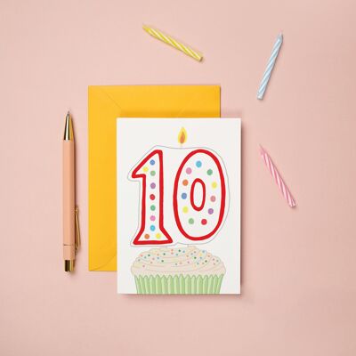 Magdalena de la tarjeta del décimo cumpleaños | Tarjeta de cumpleaños para niños | Hito