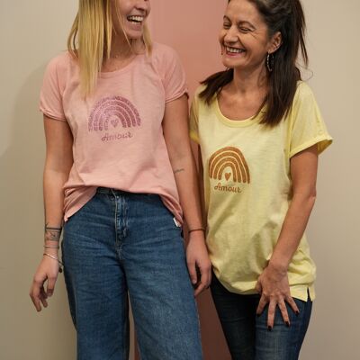 T-shirt Arc en Ciel rose/jaune