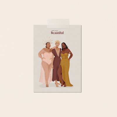 Illustration féminine et poétique, carte à message - "You are beautiful"