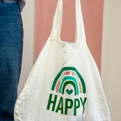 Tote-bag "Happy" Blanc