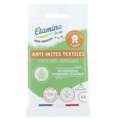 TEXTILE ANTI-MOTHS / REPELLENT HOOKS X 4