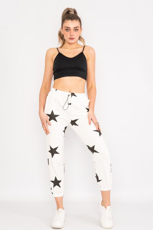 White drawstring star design trousers