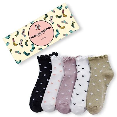 Little Hearts Lace Socks (Pack x5)