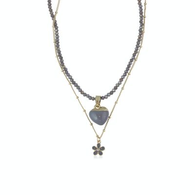 COLLANA ELSA CON CUORE E FIORE CON PERLINE A STRATI 2802