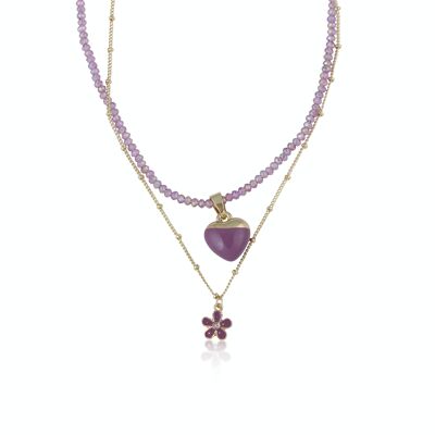 CIRCE CUORE E FIORE CHARM COLLANA DI PERLINE A STRATI 2804