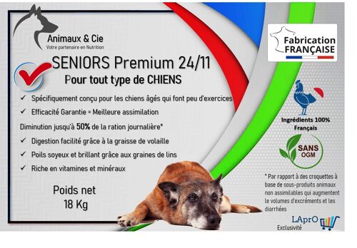 Croquettes Premium chien Senior 24/11 sac de 18 kg format economique