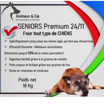 Crocchette per cani Premium Senior 24/11 sacchetto da 18 kg formato economico