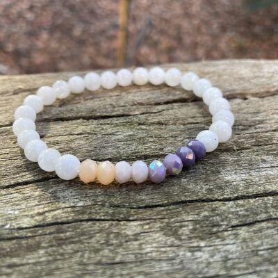 Elastic lithotherapy bracelet in natural Moonstone and Oblate faceted glass beads