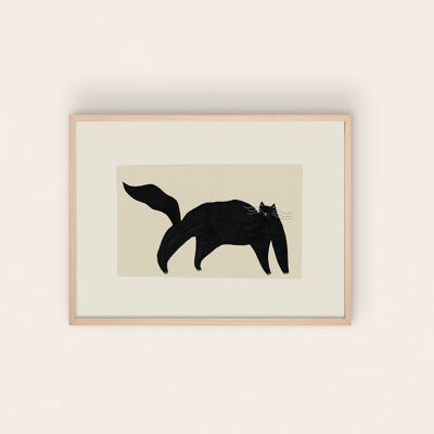 Impresión del arte del gato negro | Decoración de pared para amantes de los gatos | Blanco y negro | A5 A4 A3