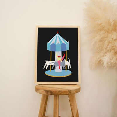 Impression d'art de carrousel de chat | Cow-girl | Décor coloré | Cirque | A5 A4 A3