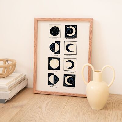 Moon Phases Art Print | Moon Chart | Celestial | Monochrome | A5 A4 A3