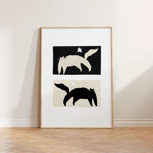 Negative / Positive Cats Art Print | Monochrome Wall Art | A5 A4 A3
