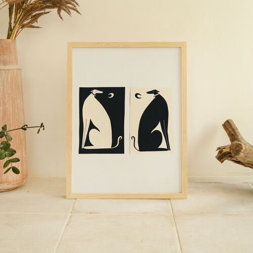 Negative / Positive Dogs Art Print | Monochrome | Whippets