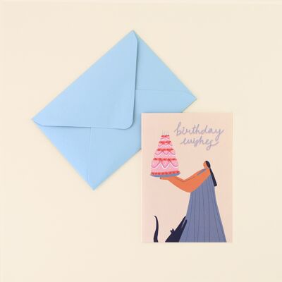 Geburtstag wünscht Karte | Alles Gute zum Geburtstag | Kuchen-Karte | Damen | A6