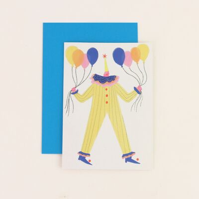 Zirkus-Clown-Geburtstagskarte | Alles Gute zum Geburtstag | Luftballons | A6
