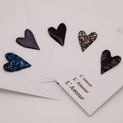 Love & Glitter - Set de 6 pines de corazón oscuros con purpurina