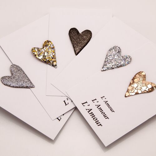 Love & Glitter - Lot de 5 pin's coeurs pailletés Dorés et Argentés