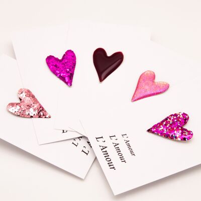 Love & Glitter - Pack de 5 pines corazones brillantes Rosa