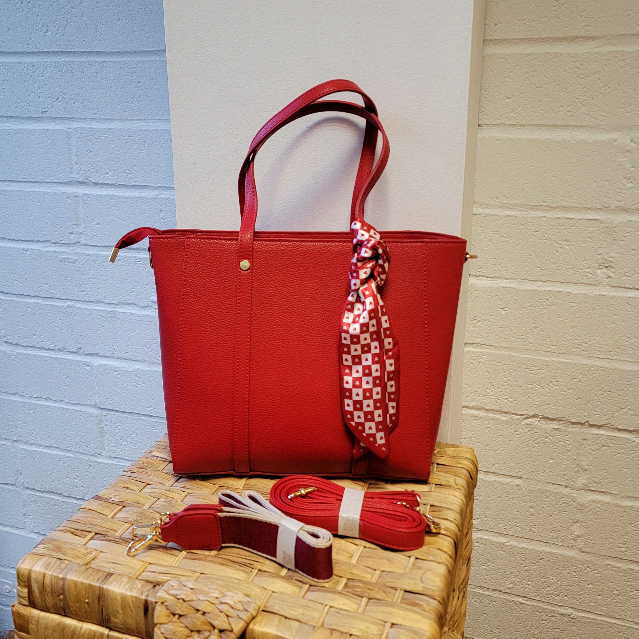 Borsa a tracolla multifunzionale da donna Borsa a tracolla di qualità 2 manici con 2 cinturini e piccola sciarpa --20203 rosso