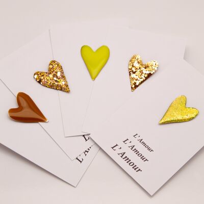 Love & Glitter - Set di 5 spille cuore glitter oro