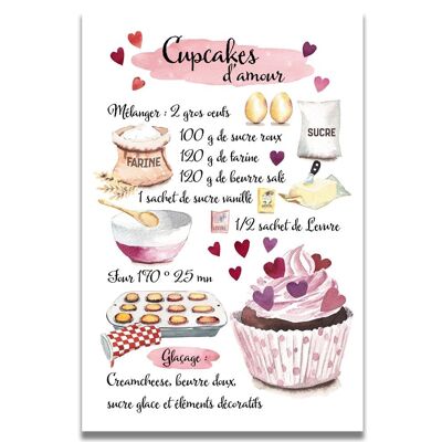 Tarjeta de recetas de cupcakes de amor