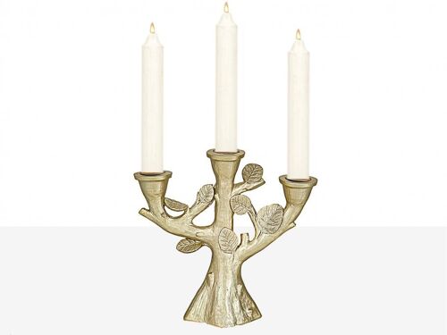 CANDELABRO RESINA CHAMPANGE HOJAS