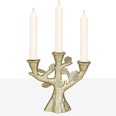 CANDELABRO RESINA CHAMPANGE HOJAS