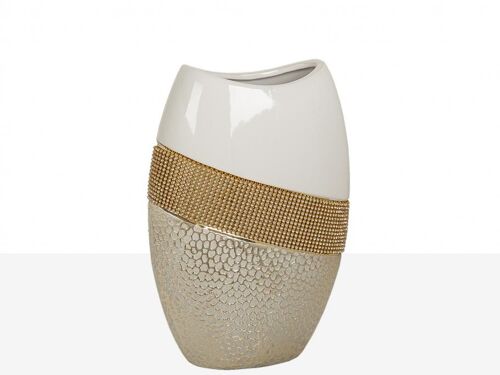 FLORERO OVAL CERAMICA DORADO BLANCO - Modele 1