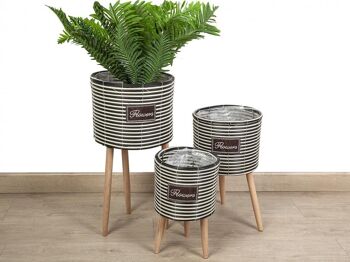 SET 3 PLANTES CÉRAMIQUE PIEDS BOIS