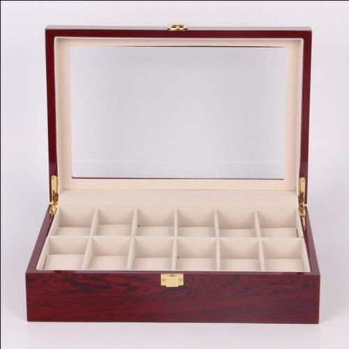 CAJA P/12 RELOJES MADERA DM/VIDRIO