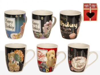 MUG EN PORCELAINE DÉCOR, ASSORTIS EN BOÎTE CADEAU (6)