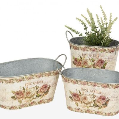 SET 3 JARDINERAS OVAL METAL FLORES