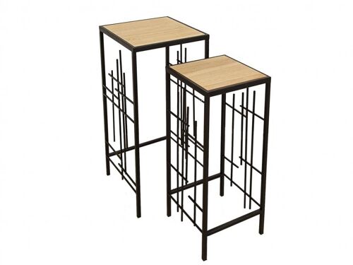 SET 2 COLUMNAS METAL NEGRO/MADERA - Modele 1