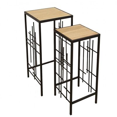 SET 2 COLUMNAS METAL NEGRO/MADERA - Modele 1