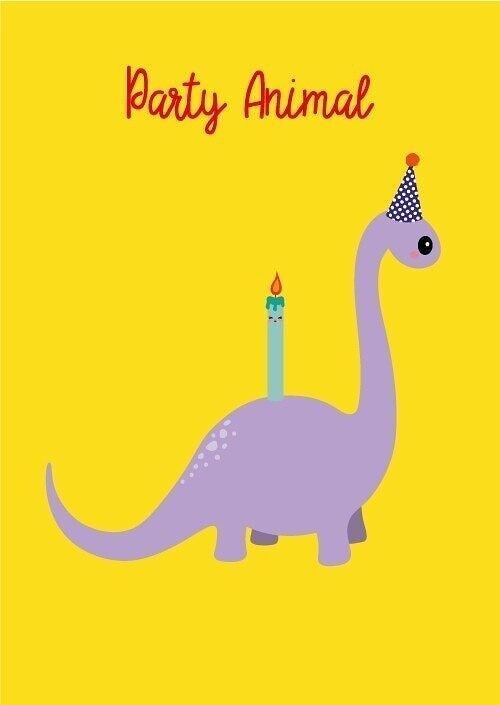 Postcard dino party birthday card