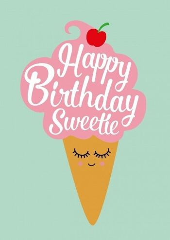 Carte postale joyeux anniversaire, carte d'anniversaire à la crème glacée sucrée 1