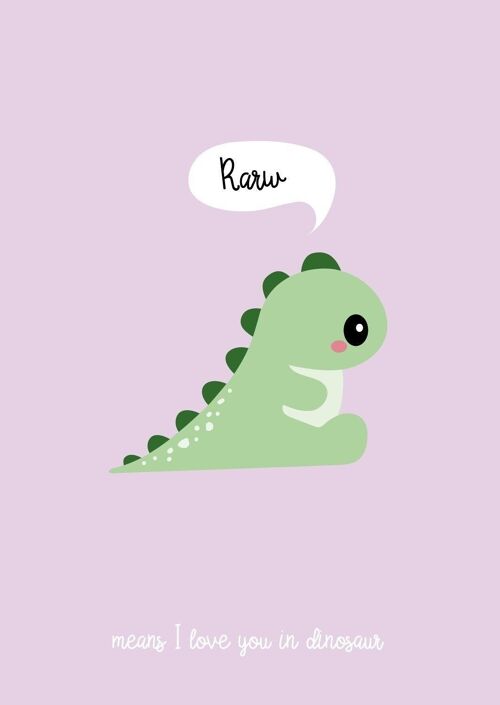 Postcard Rarw means I love you Dinosaurus