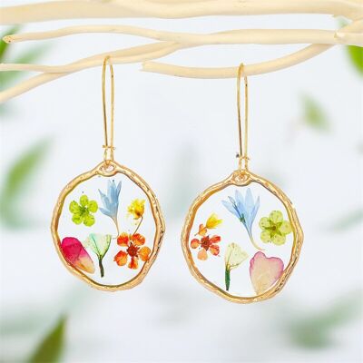 Colorful flower and resin earrings