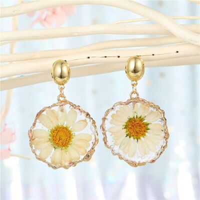 Gold White Daisy Earrings