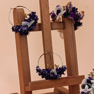 Boucles d’oreilles fleurs séchées violettes “Florence”taille s