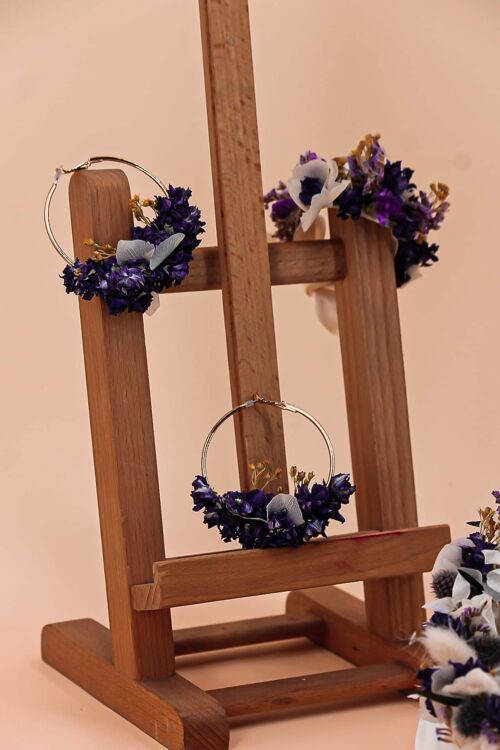 Boucles d’oreilles fleurs séchées violettes “Florence” taille L