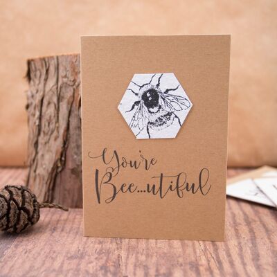 Eres hermosa, tarjeta de abeja de papel con semillas